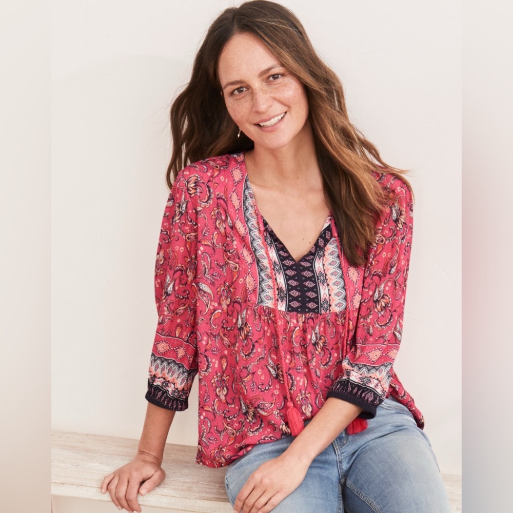 Garnet Hill Border Print Boho Blouse